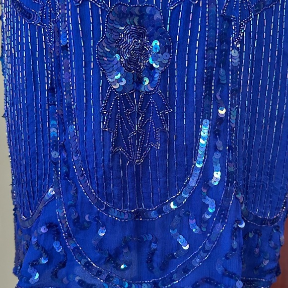 Jewel Queen | Vintage 80’s Blue Silk Beaded & Sequined Cocktail Dress, Size M - Picture 6 of 11